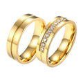 Fashion Romantic Jewelry Ring Shiny Polished Zircon Tungsten Stainless Steel 18k Gold Couple Cz Engagement Wedding Ring Set