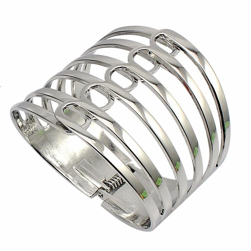 Fashion Big Cuff Bracelet Metal Geometric Gold/Silver Color Hollow Wide Statement Openable Trendy Shiny Sliver Bangle Jewelry