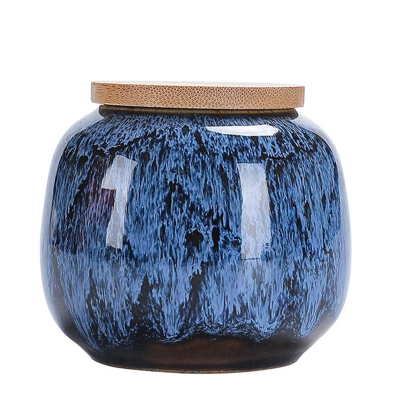 Small Portable Creative Household Enamel Ceramic Tea Storage Jar With Wooden Lid