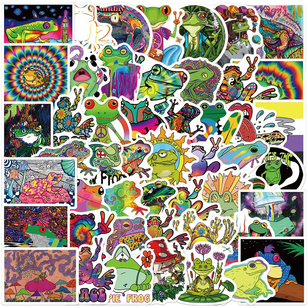 50PCS Cartoon popping frogs fishing graffiti sticker gift for kids skateboard bottle 2022 New arrivals frog toys