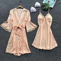 New Women 2-Piece Luxury Sexy Bride Bridesmaid Wedding Robe Sets Lace Trim Breathable Quick Dry Sleepwear Nightdress Set