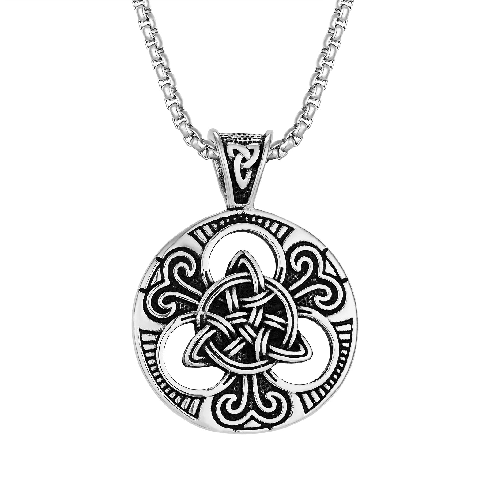 Fashion Man Viking Jewelry Silver Man Pendant Necklace Stainless Steel Box Chain Celtic Necklace for Man