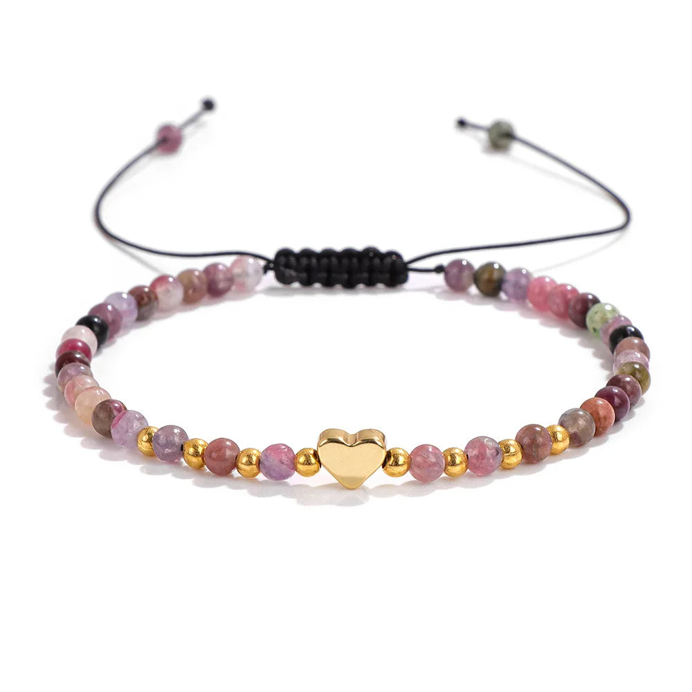 Exquisite 4mm Colorful Tourmaline Beaded Bracelet for Women Gift Love Charm Pendants Yoga Healing Adjustable Stone Bracelet