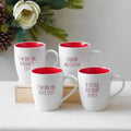 Wholesale Inside Red Outside White 12oz Ceramic Coffee Mug Pottery Tea Cup Holiday Cups with Customized logo
