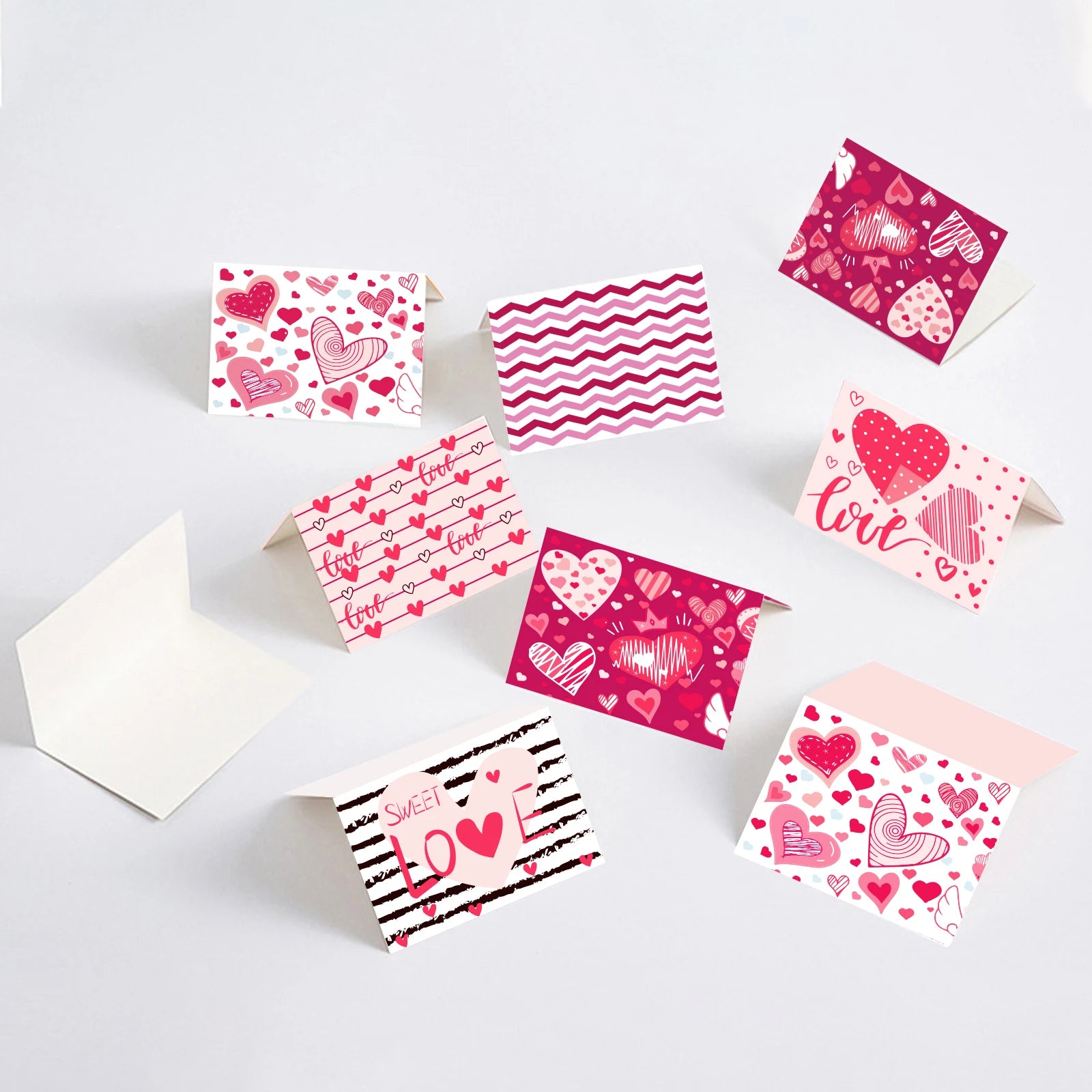HK016 Valentine's Day Greeting Cards with White Blank Envelops Stickers Love Heart Design 24 Pack for Valentines Party Supplies