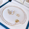 Certified Mother's Day Set 8-9Mm Natural Pearl Necklace Same Style Breastpin Freshwater Pearl Ear Studs Gift Box for Free