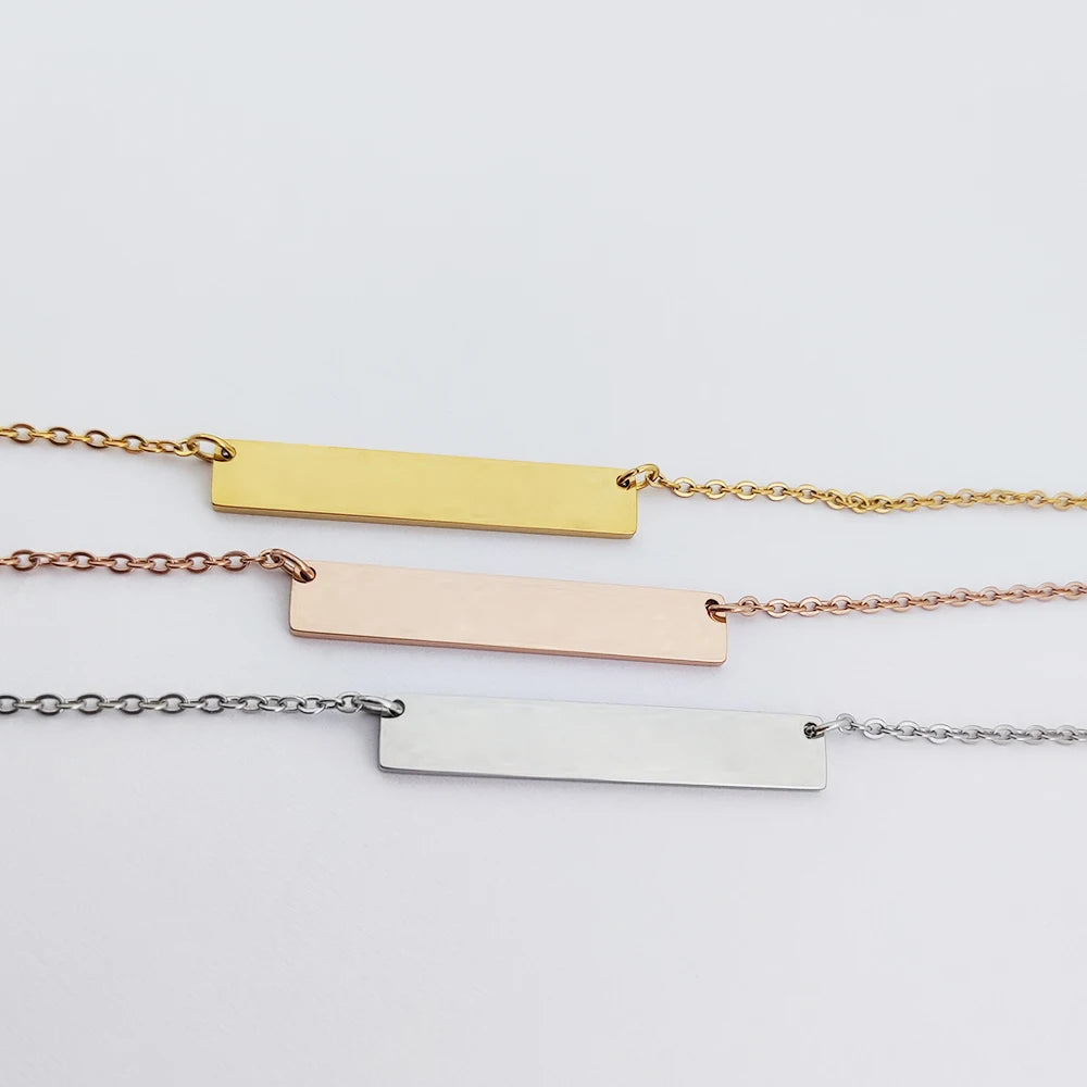 Customized Bar Necklace Gravure Personalise Breloque Trendy Stainless Steel Jewelry Joyera Acero 2021 Joyeria De Oro Laminado