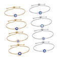 18K Gold Plated Adjustable Box Chain Lucky Turkish Devils Eye Bracelet with Blue Enamel Fashion Charm Evil Eyes Bracelet