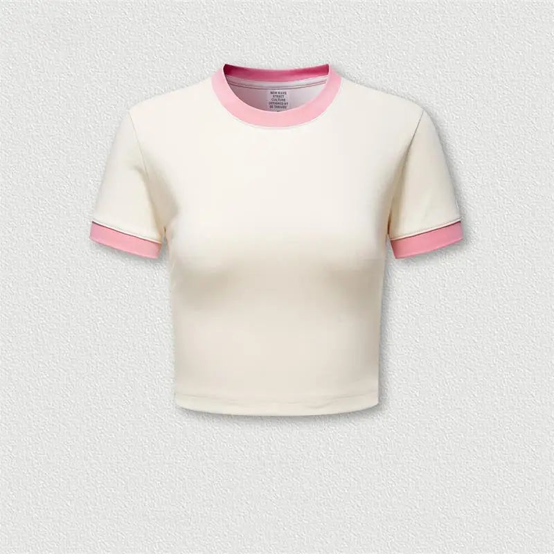 Fashion Ringer t Shirt Crop White Cropped Fitted Tshirt Custom logo Crop Top t Shirt