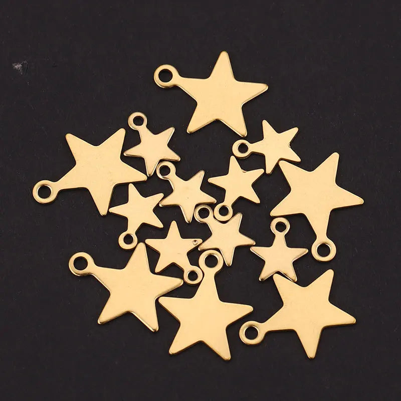 High Polishing Custom Wholesale Factory Customized Fashion Metal Stainless Steel Small Star Charms Gold Pendant With Hole