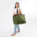 Tote Bag for Women Weekender Luggage Duffle and Beach Bag with Letter Pattern Olive Green Cotton Medium
