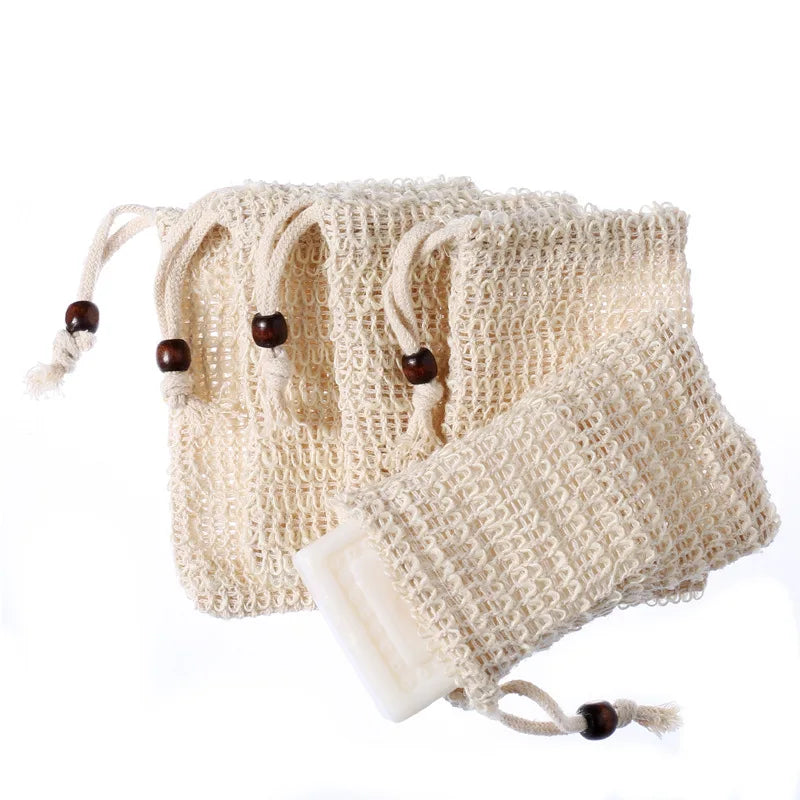 100% Natural Organic Ramie Fabric Sisal Soap Bag Sisal Fiber Loofah Net Bags with Drawstring for Bath & Shower