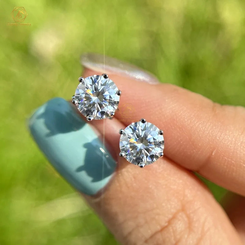 Piercing Jewelry 6 Prongs Set Lab Grown Diamond Stud Earrings in White 14K 18k Women Earrings 0.5ct 1ct Lab Diamond Ear Studs