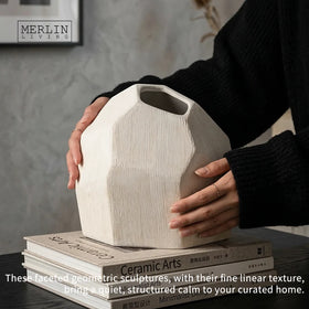 Merlin Living Handmade Scandinavian Ceramic Vase Nordic Modern Nature Design Rough Decorative Tabletop Vase Decor