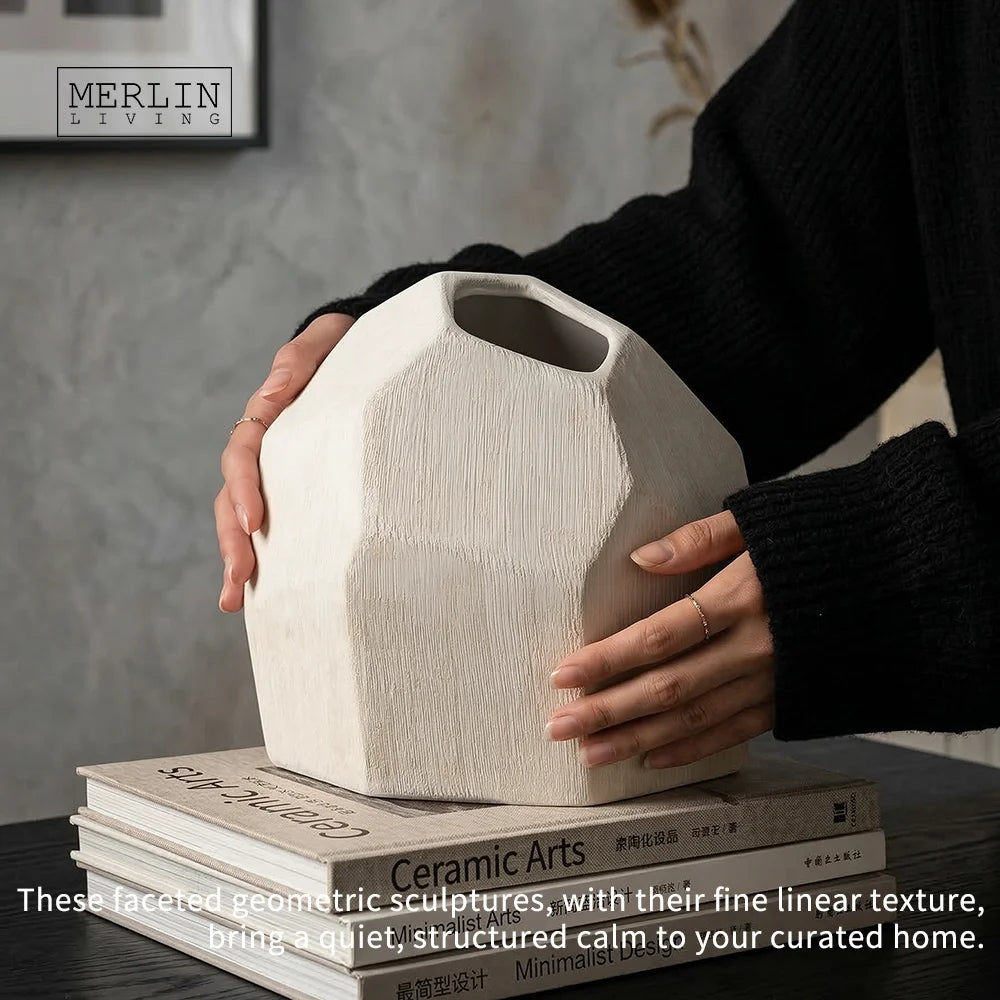 Merlin Living Handmade Scandinavian Ceramic Vase Nordic Modern Nature Design Rough Decorative Tabletop Vase Decor