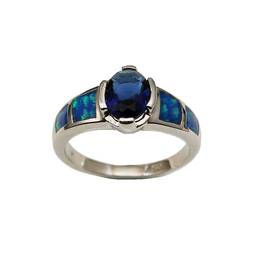 Exquisite Sterling Silver Ring with Natural Opal Oval Stone Basic Classic Gemstone Jewelry Fashionable Ring