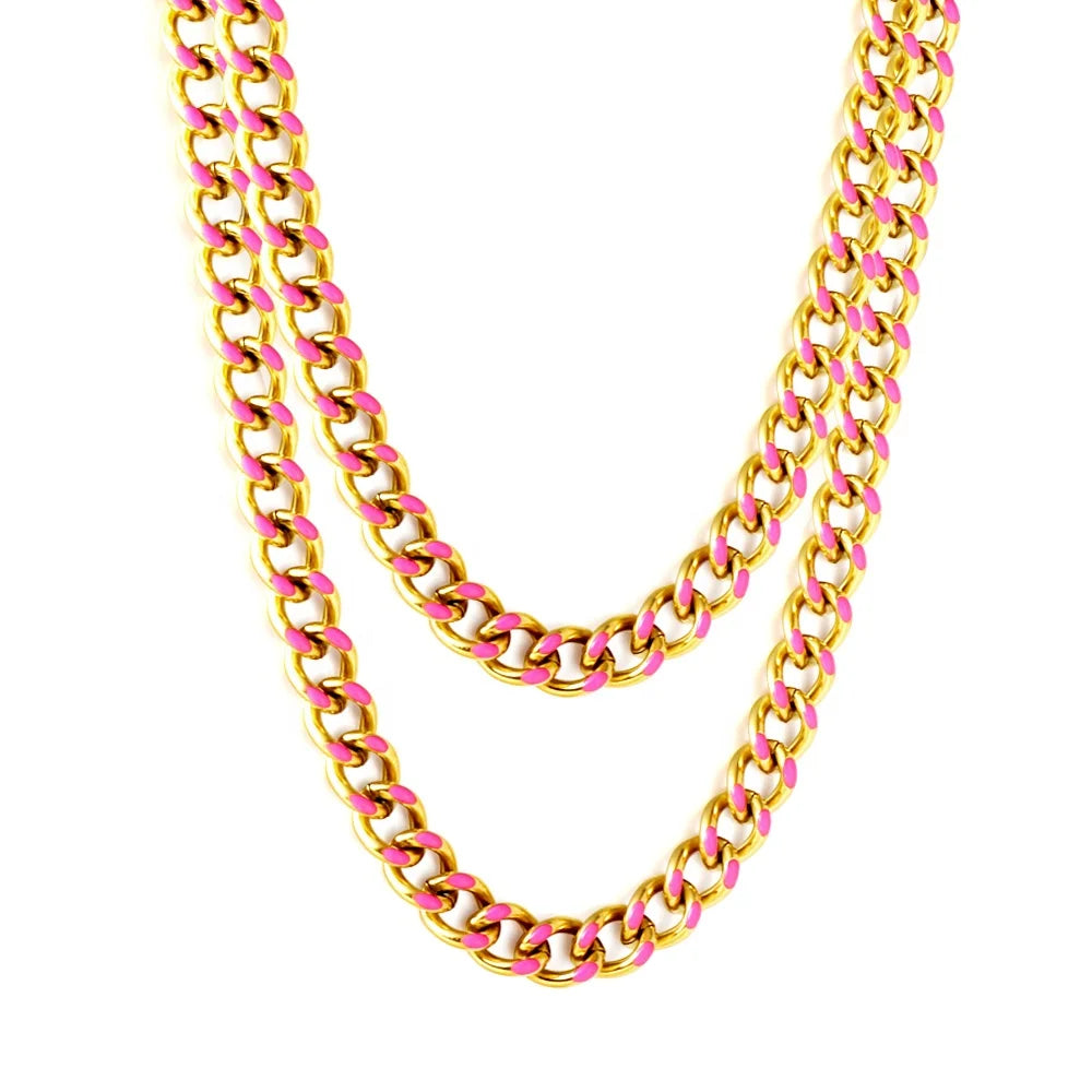 Hip Hop Style 18k Gold Pvd Plated Stainless Steel Cuban Chain Necklace Fashion Ladies Men Jewelry Geometric Chain Necklace