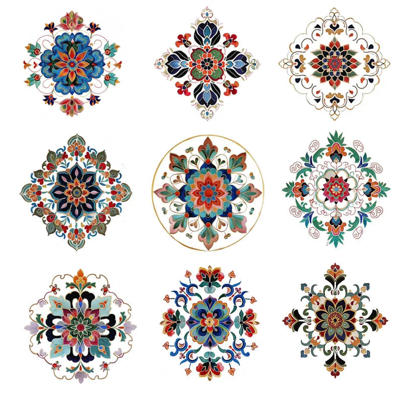 Large Vintage Iron-On Embroidered Patches Flower Shape in Embossed Fabric Mainly Felt Type