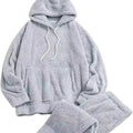 Women's Fuzzy Fleece Pajamas Sets Loungewear Long Sleeve Pocket Casual Hoodies and Pants Set 2 Piece Fluffy Sleepwear