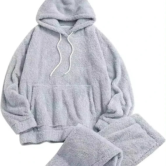 Women's Fuzzy Fleece Pajamas Sets Loungewear Long Sleeve Pocket Casual Hoodies and Pants Set 2 Piece Fluffy Sleepwear