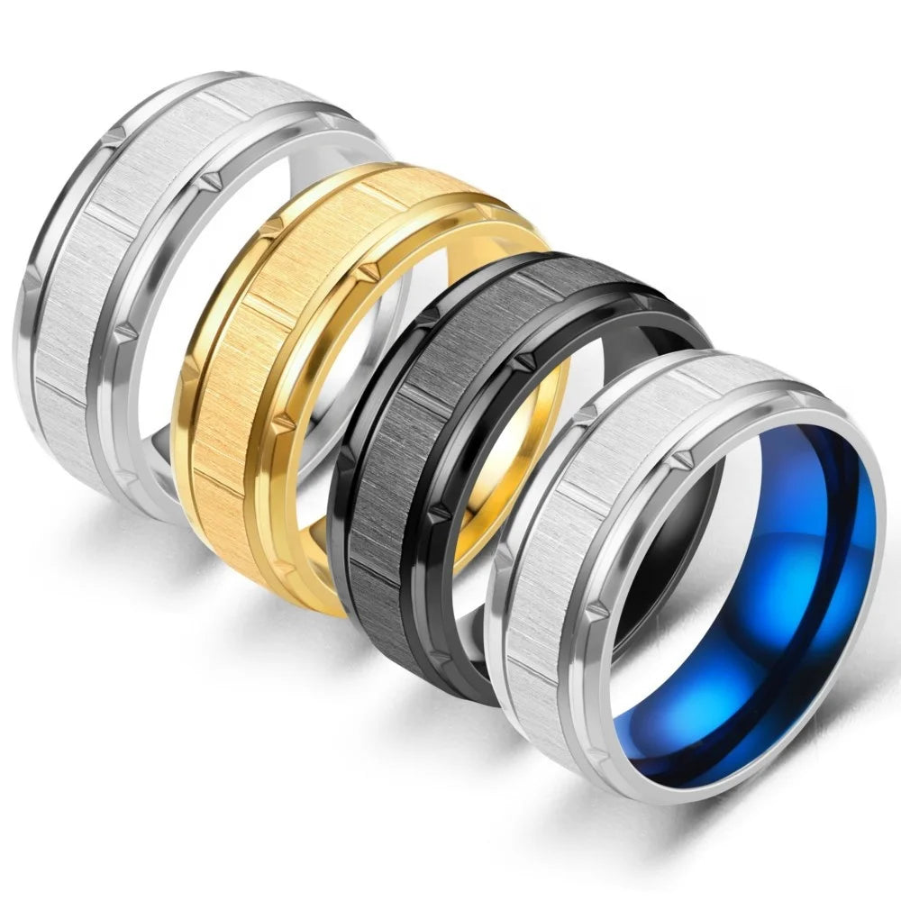 Men's Trendy Stainless Steel Geometric 5pcs Ring Set New Simple Personality Batch Flower Line for Engagement CN;GUA