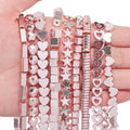 Handmade Faceted Heart Cube Star Shape Stone Beads Natural Pink Plated Hematite for Jewelry Making DIY Bracelet