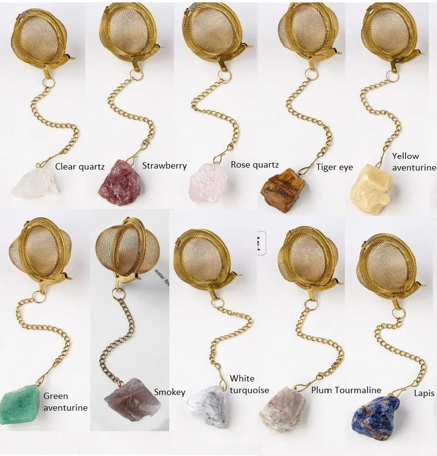 Wholesale 304 Stainless Mesh Tea Filter Natural Crystals Healing Amethyst Raw Stone Tea Strainer