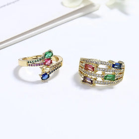 New Manufacturing 18K Gold Plate Process Diamond-Set Color Sample Engagement Adjustable Gold Plated Rings