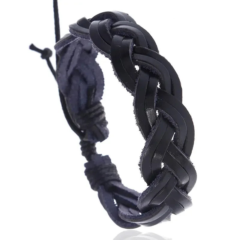 Men's New Simple Wove Black Leather Braided Multilayer Fashion Charm Bracelet Stylish Wristband for Friendship Gifts
