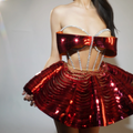 Cute Sequin Bow Corset a Line Skirt 2 Piece Sets Las Vegas Show Dance Stage Wear Live House Outfits Women Party Birthday Costume