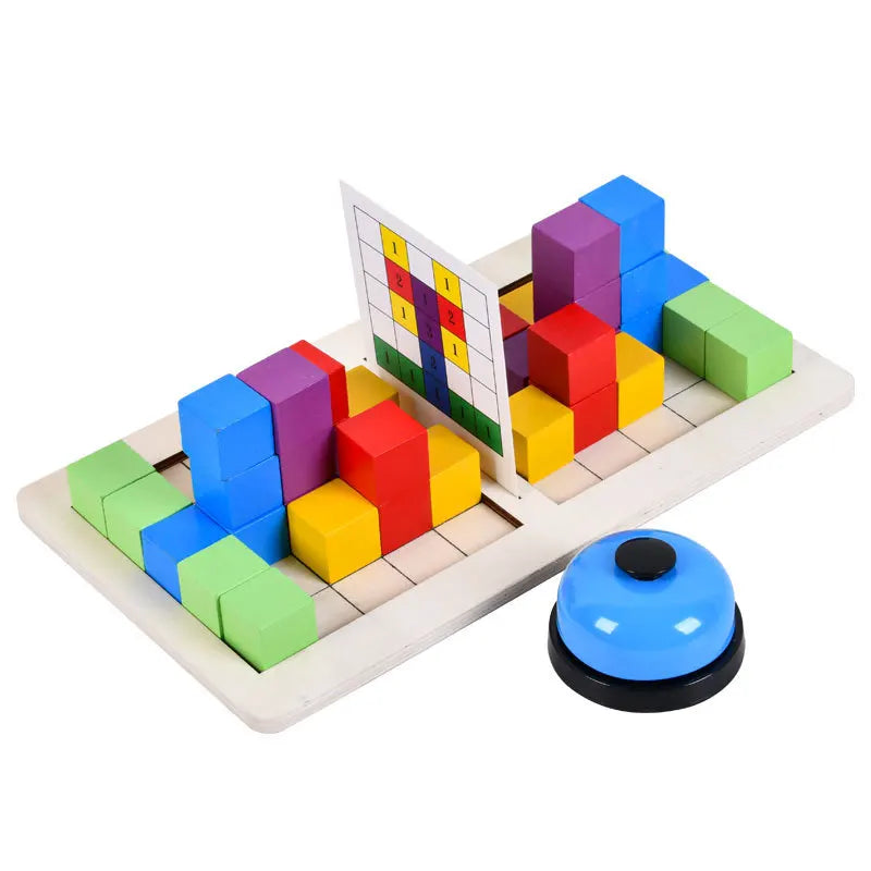 Montessori Children Wooden 3D Logical Geometric Thinking Shape Cognition Battle Stacking Blocks Game Educational Toy for Kids