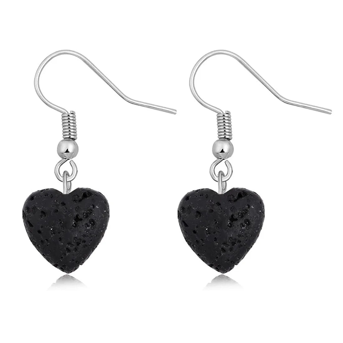 Jewelry Fashion Perfume Essential Oil Women Girl Aromatherapy Black Heart Lava Volcanic Stone Drop Pendant Dangle Hook Earrings