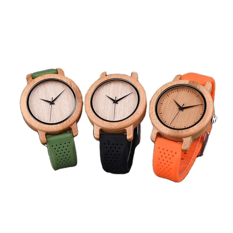 For MIYOTA Quartz Chronograph Pointer Unisex Silicone Strap Bamboo Glass Luxury Fashion Sport Leather Wrist Band 26cm 2020