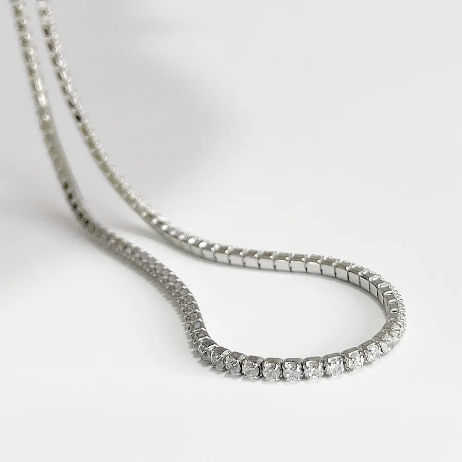 Trendy Luxury 925 Sterling Silver Initial Tennis Necklace Women's Wedding Engagement Jewelry Geometric Rhodium Zinc Zircon Gifts