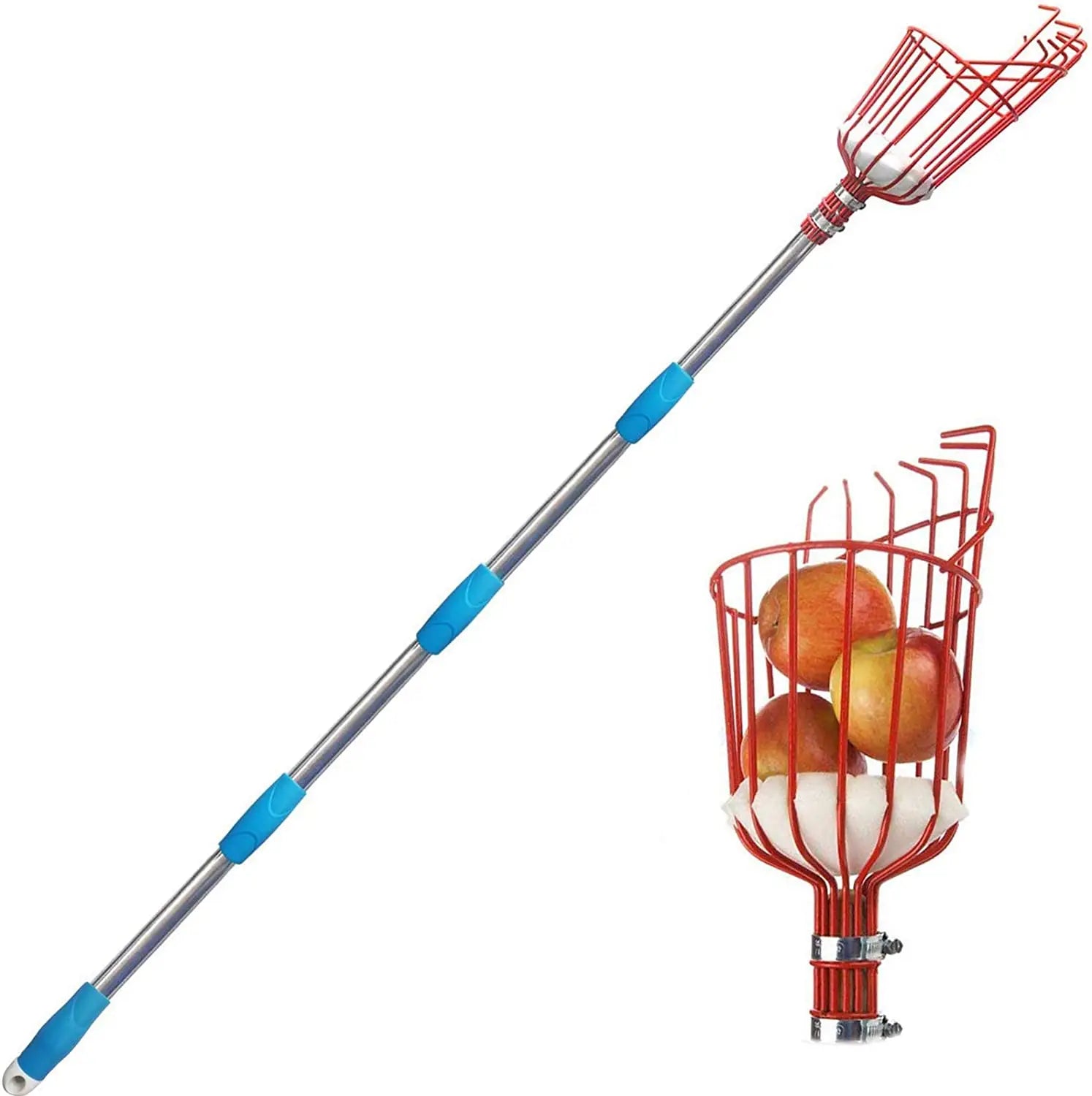 Industrial Grade Durable Fruit Picker Plastic Handle Stainless Steel Pole Extension Long Handle OEM Fruit Tree Garden Tool