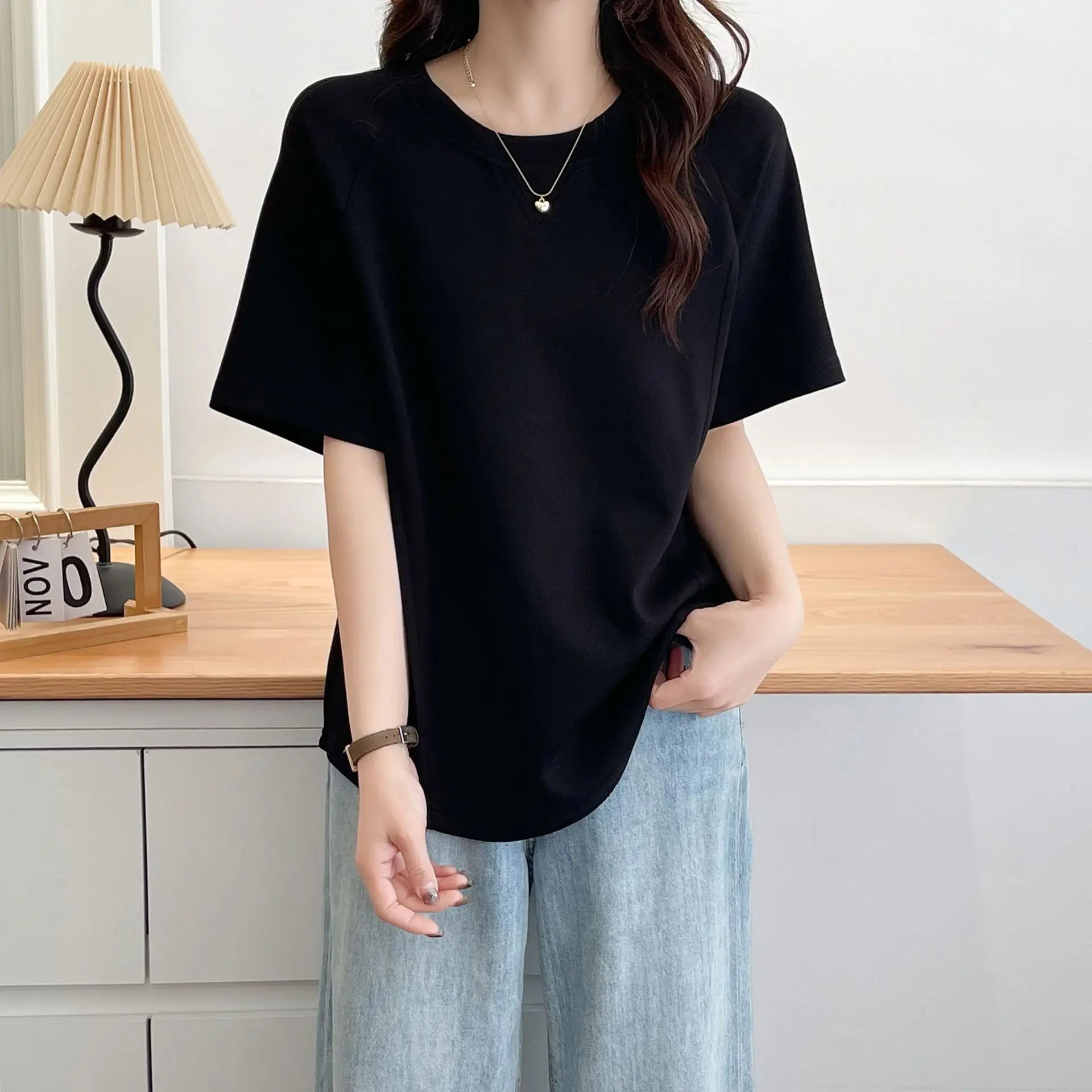 Women's Summer Dress Cute Style Short Sleeve T-Shirt with Loose Triangle Pattern Digital Printed Breathable for Thin Fat People