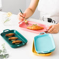 Rectangular Color Glazed Ceramic Pan Porcelain Stoneware Non Stick Kitchen Baking Tray Bakeware Plate Baking Dish with Handles
