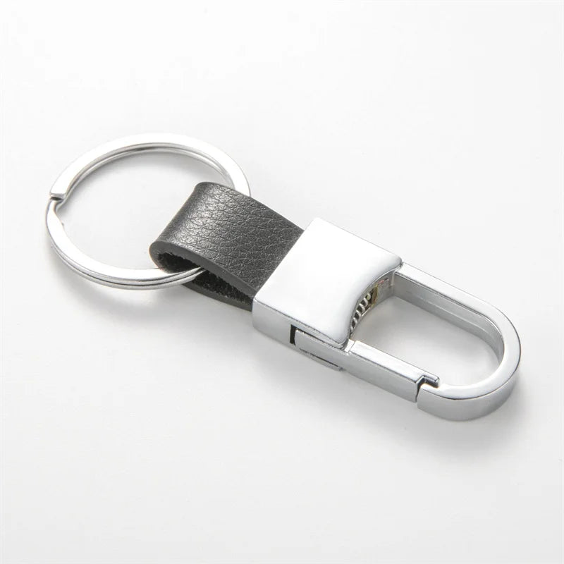 Custom Logo Business Metal Keychain PU Strap Spring Clip Key Ring