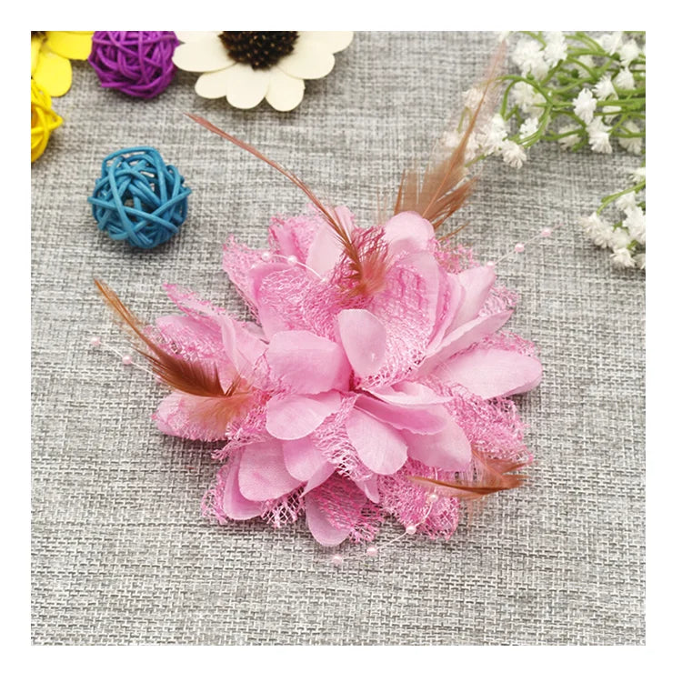 Festive Activity Feather Silk Fabric Artificial Flower Hair Decoration for Wedding Father's Day Graduation Parties-Handmade