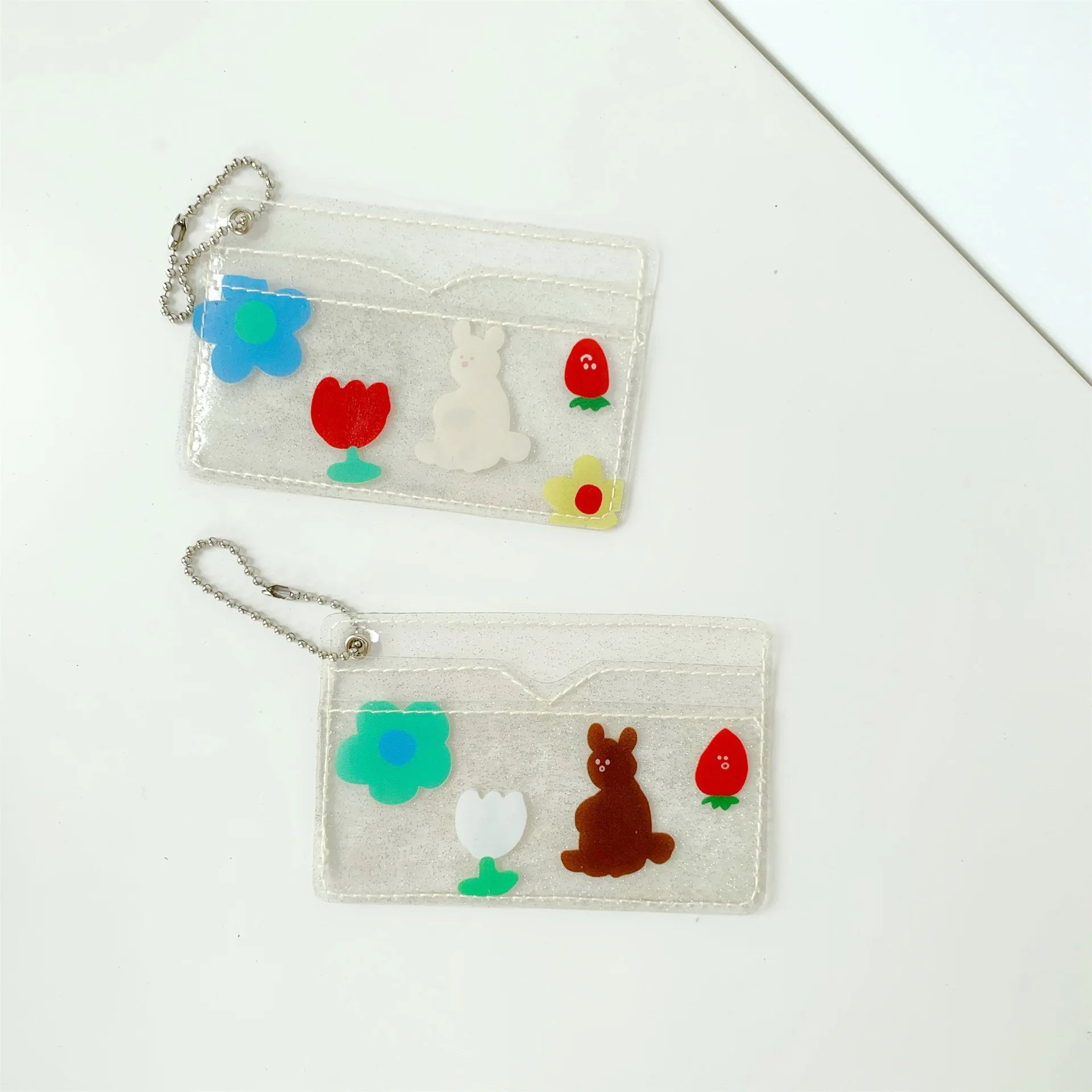 Cute Bear & Rabbit Pattern Mini Wallet Transparent Waterproof Business Card Holder Girls' Credit Card Bag ID Card Candy Pattern