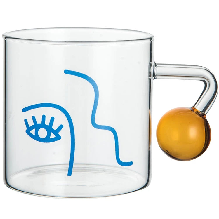 Unique Design Borosilicate Glass Cup With Unique Handle Novelty Glass Mug