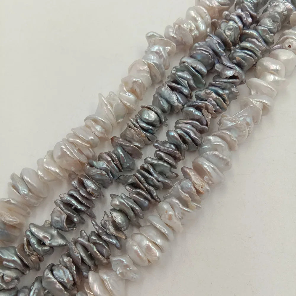 Wholesale Price 16 Inch 10 mm Gray Baroque Loose Freshwater Pearl in Strand Septum Beads for DIY Jewelry Making