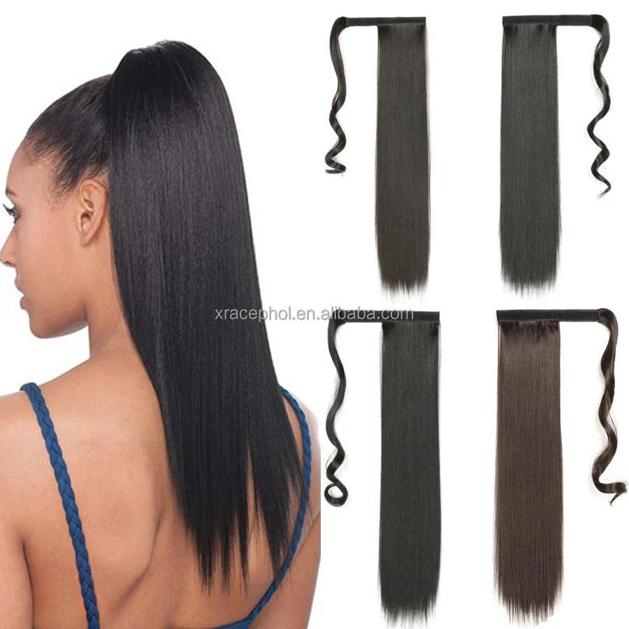 Wholesale Wrap Around Straight Hair Ponytail 22 Inch Synthetic Wrap Ponytail Hair Extensions Blonde Color for Women