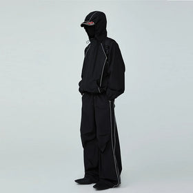 New Fashion Oversized Track Suit Nylon 2 Piece Jogging Set Reflective Windbreaker Jacket Tracksuit for Men