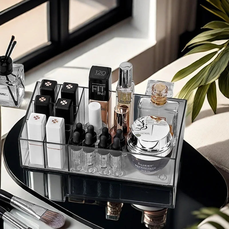 Transparent Plastic Desktop Lipstick Storage Rack with Finishing Box Makeup Organizer for Convenient Cosmetic Storage