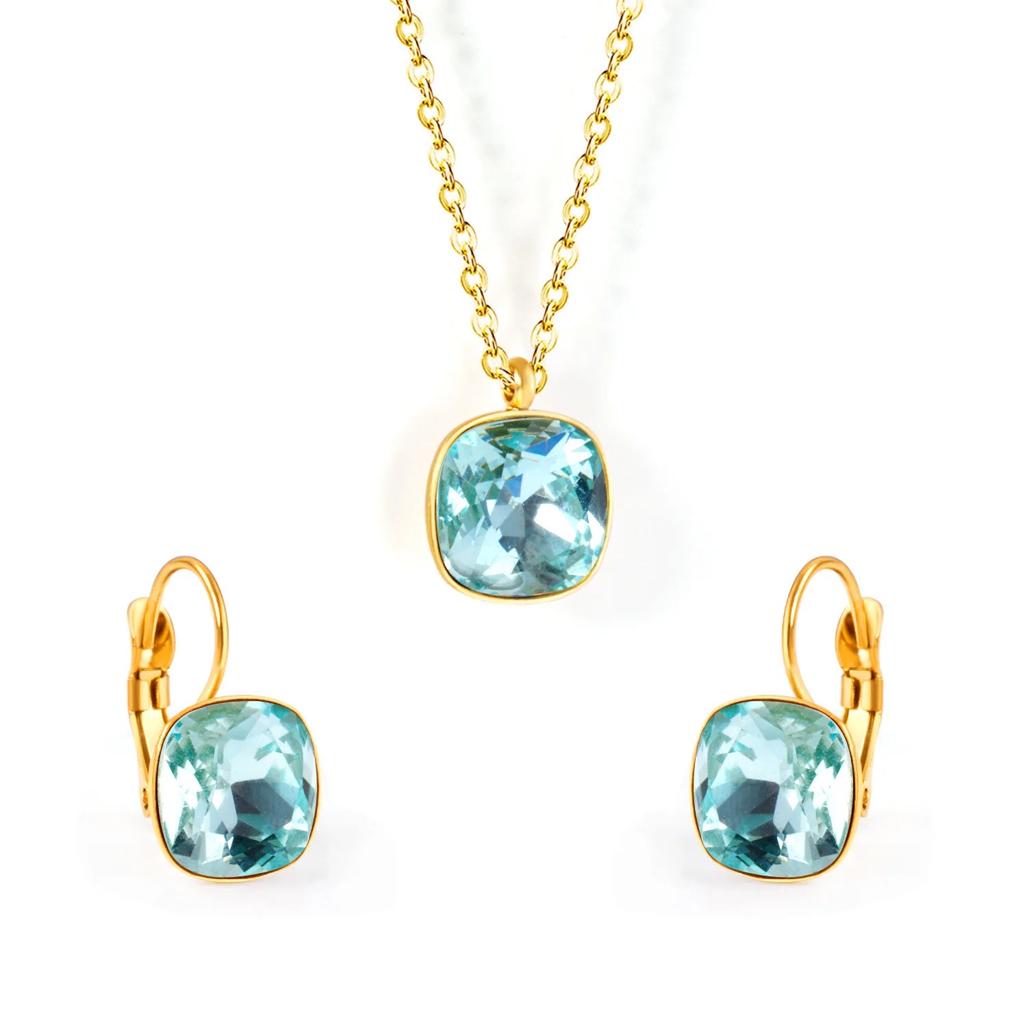 Luxury Rhinestone Multi-color Square Crystal Jewellery Rhinestone Necklace Earrings Sets Women Jewelry Set Wholesale