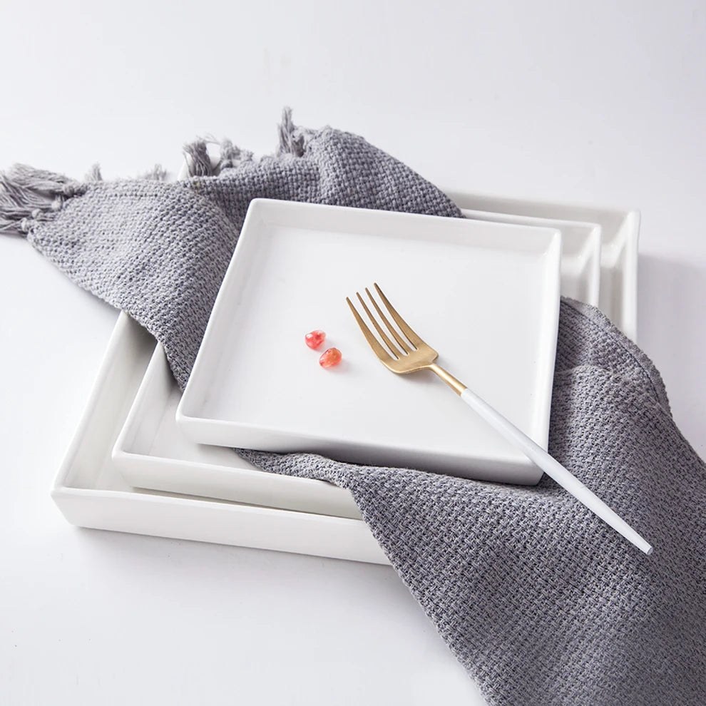 Shengjing Eco-Friendly White Square Porcelain Dinner Plate for Hotel Restaurant Cafe Party Use