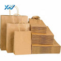 Custom Made Flat Paper Handles Brown Takeout Takeaway Fast Food Kraft Paper Bag for Restaurant Packaging