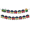 Huancai Railroad Steam Train Happy Birthday Banner Transportation Vehicle Garland Paper Bunting for Kids Birthday Party Supplies