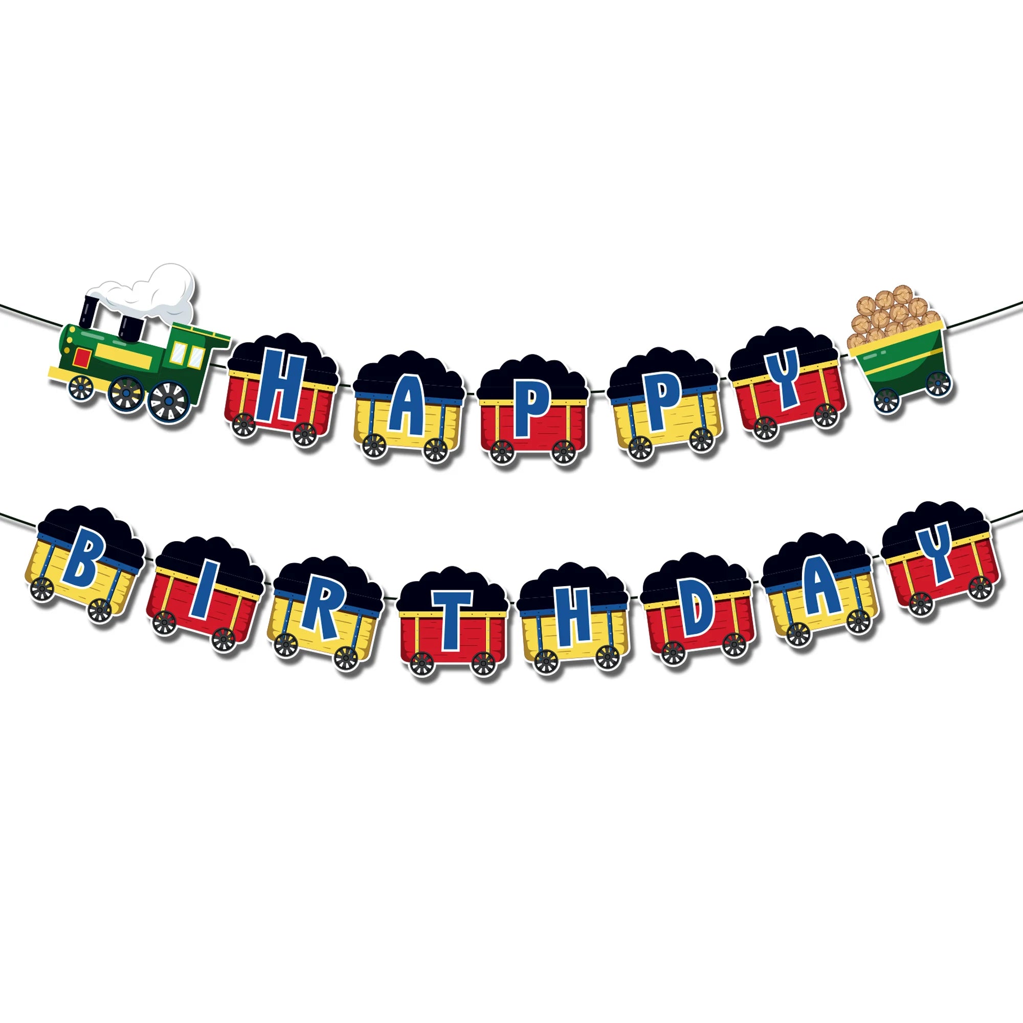 Huancai Railroad Steam Train Happy Birthday Banner Transportation Vehicle Garland Paper Bunting for Kids Birthday Party Supplies